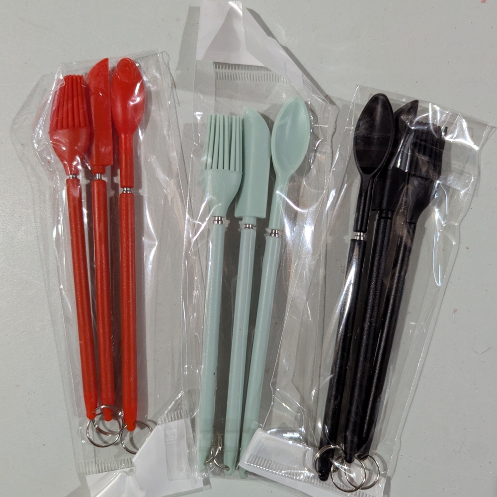 BNIB Silicone Telescopic Mini Utensil Set - Red, Mint, and Black